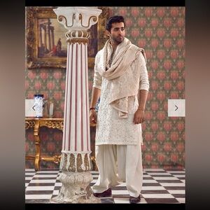 Pakistani designer Faiza Saqlain Men’s kameez shalwar shawl